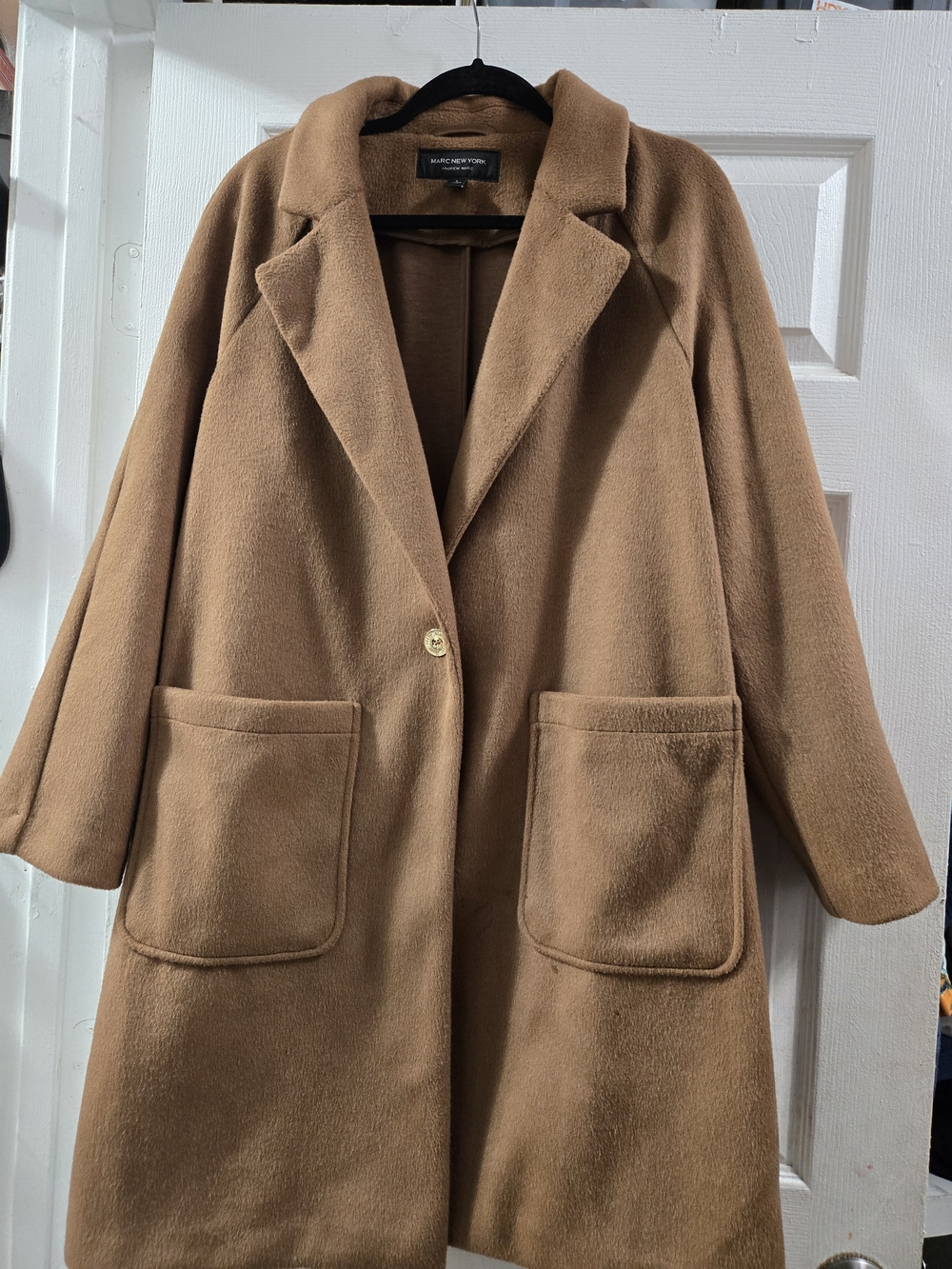 Marc New York Tan Single-Button Wool-Blend Trench Coat